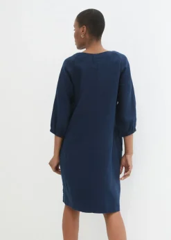 New Vestido de lino puro con mangas 3/4 Mujer Premium|Vestidos