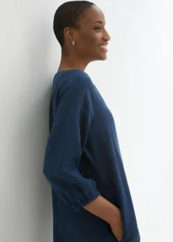New Vestido de lino puro con mangas 3/4 Mujer Premium|Vestidos