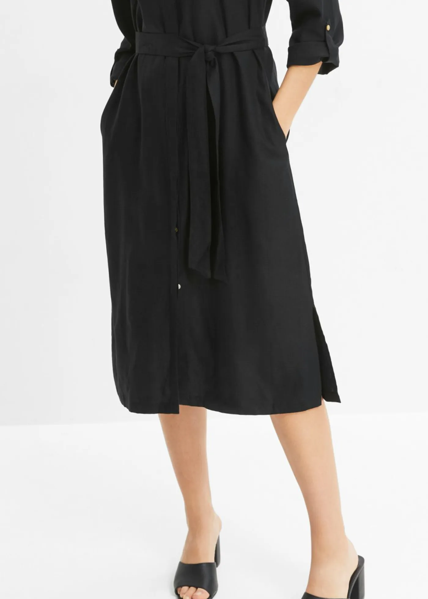 Sale Vestido de mezcla de lino y viscosa con bolsillos Mujer Vestidos|Novedades