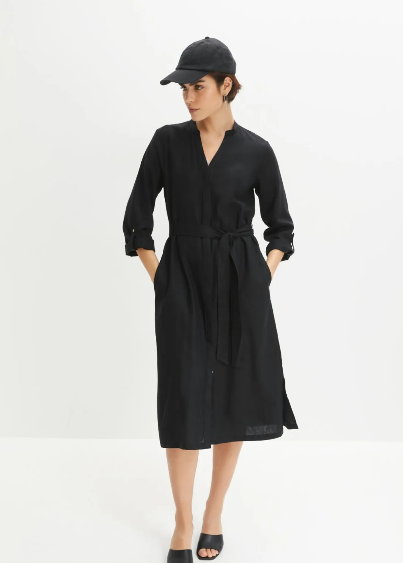 New Vestido de mezcla de lino y viscosa con bolsillos Mujer Vestidos|Novedades