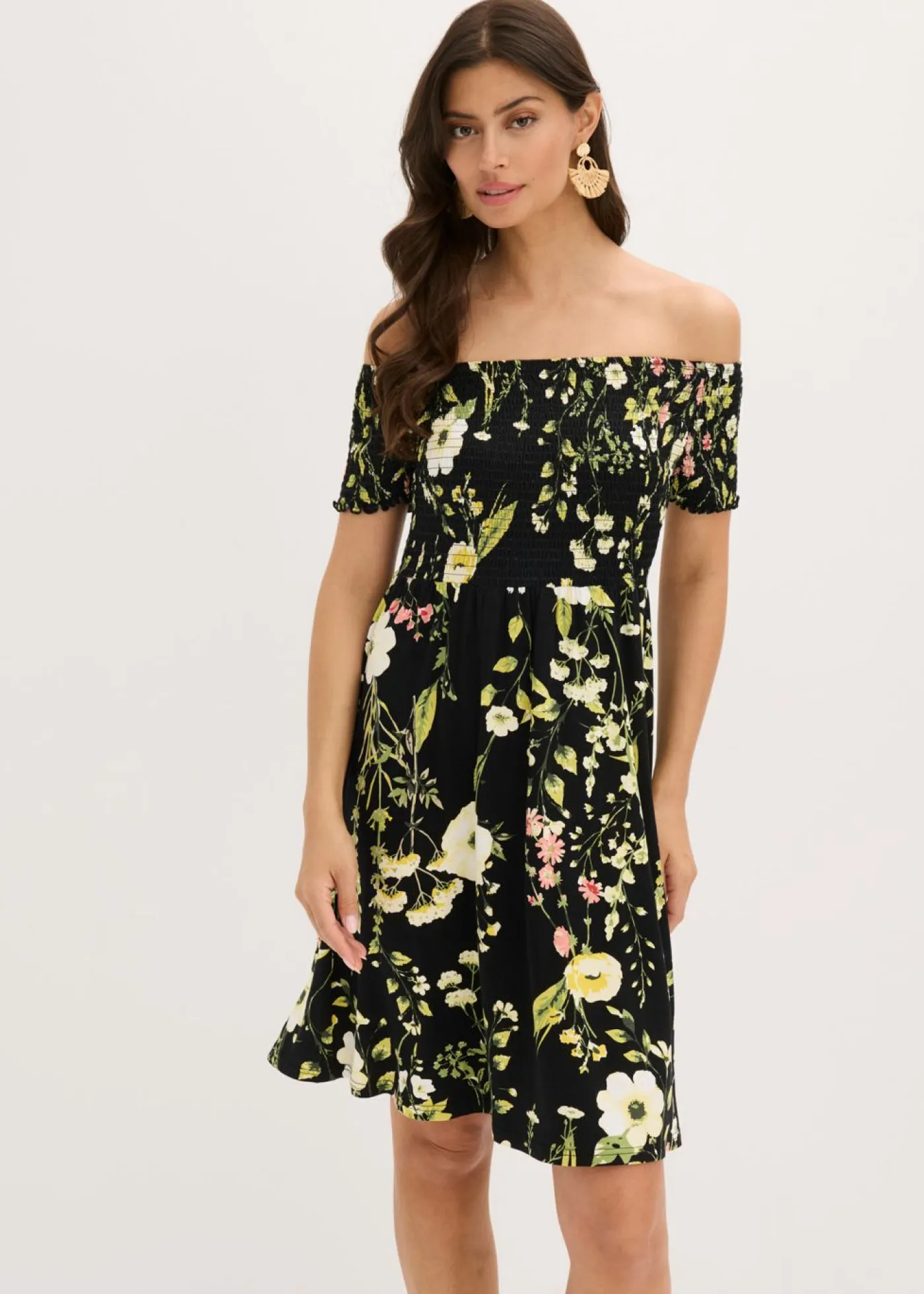 Vestido de mezcla de viscosa suave con escote bañera Mujer Vestidos