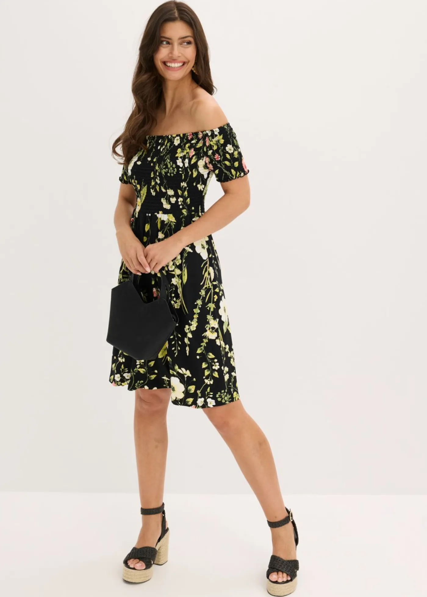 Vestido de mezcla de viscosa suave con escote bañera Mujer Vestidos