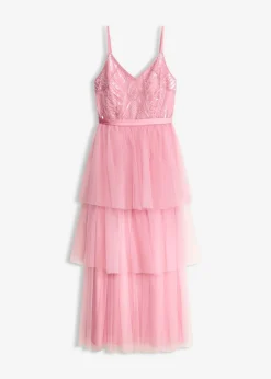 Hot Vestido de noche con encaje y falda de tul fino Mujer Vestidos|Ropa Elegante