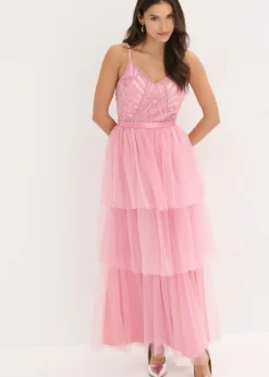Hot Vestido de noche con encaje y falda de tul fino Mujer Vestidos|Ropa Elegante