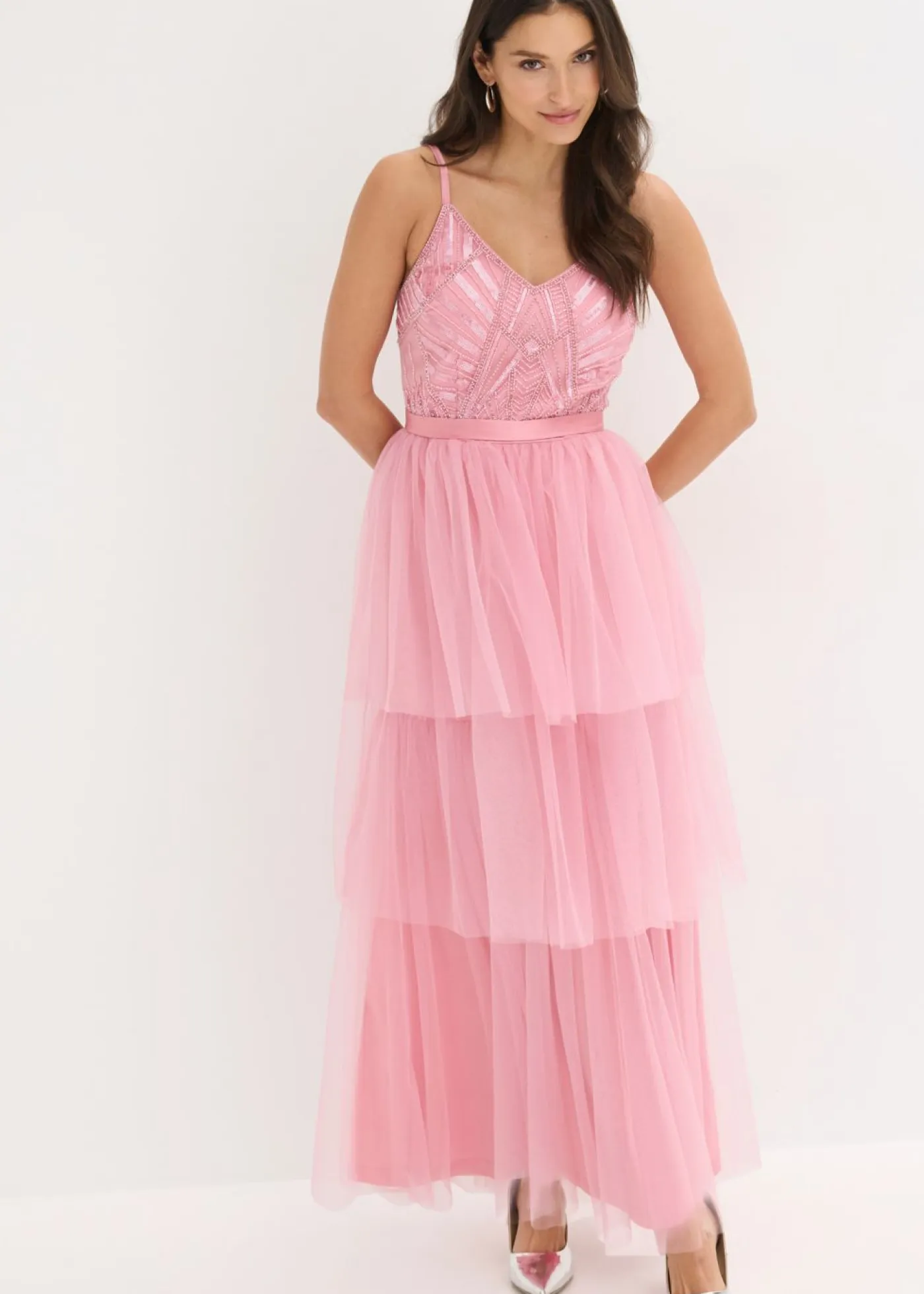 Hot Vestido de noche con encaje y falda de tul fino Mujer Vestidos|Ropa Elegante