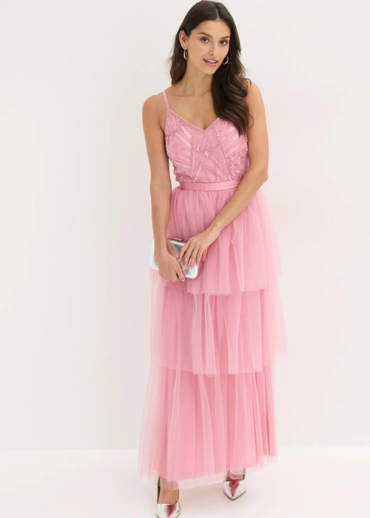 Hot Vestido de noche con encaje y falda de tul fino Mujer Vestidos|Ropa Elegante