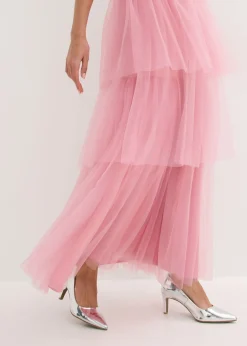 Hot Vestido de noche con encaje y falda de tul fino Mujer Vestidos|Ropa Elegante