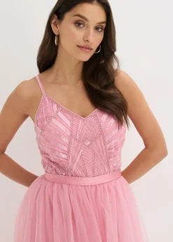 Hot Vestido de noche con encaje y falda de tul fino Mujer Vestidos|Ropa Elegante