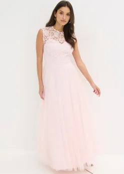 Best Vestido de noche con encaje y falda de tul fino Mujer Vestidos|Ropa Elegante