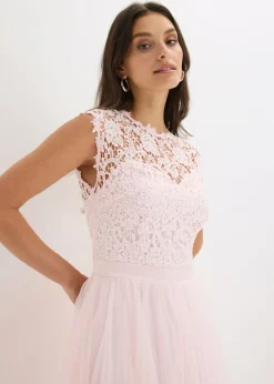 Best Vestido de noche con encaje y falda de tul fino Mujer Vestidos|Ropa Elegante