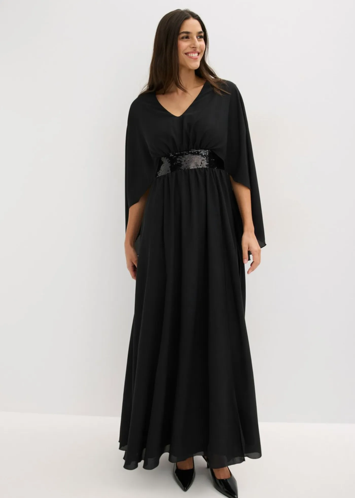 Hot Vestido de noche de gasa fina con inserto de lentejuelas Mujer Vestidos|Novedades