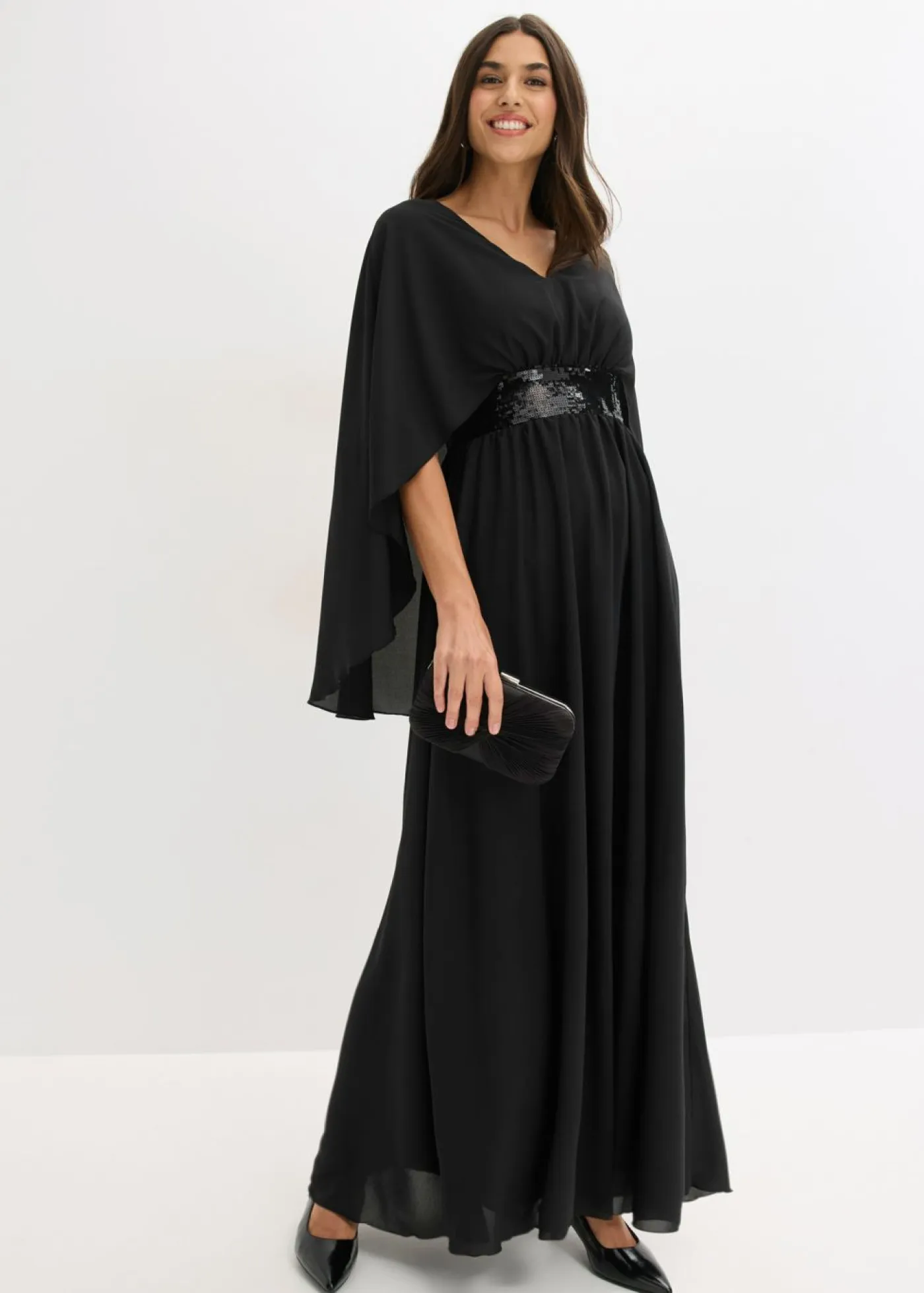 Hot Vestido de noche de gasa fina con inserto de lentejuelas Mujer Vestidos|Novedades