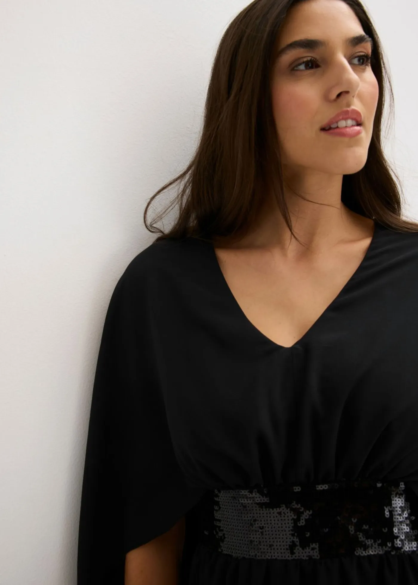 Hot Vestido de noche de gasa fina con inserto de lentejuelas Mujer Vestidos|Novedades