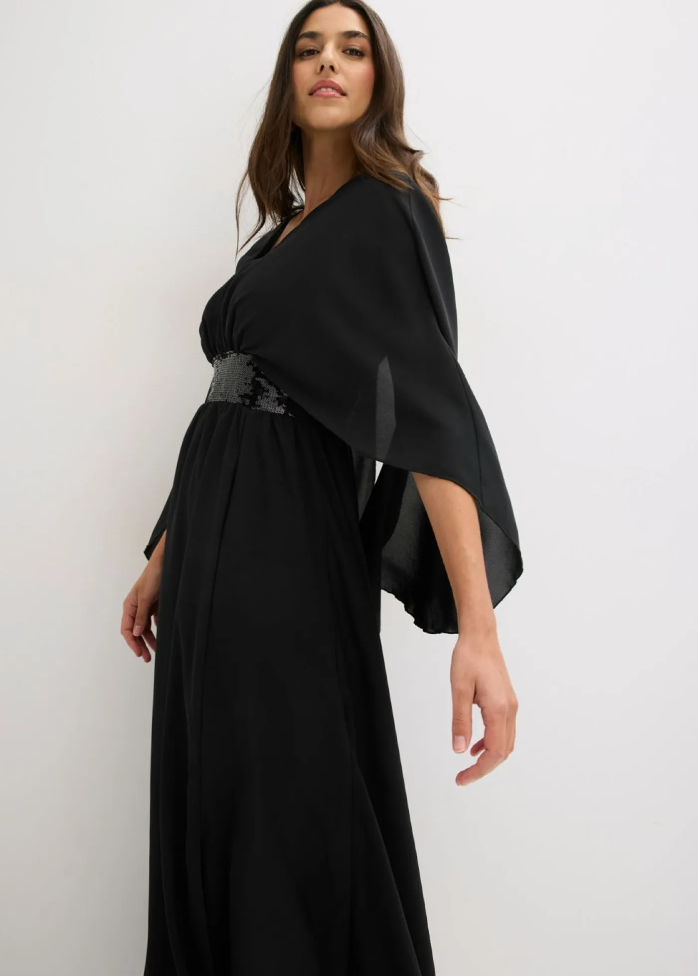 Hot Vestido de noche de gasa fina con inserto de lentejuelas Mujer Vestidos|Novedades