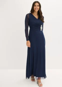 Hot Vestido de noche de tul delicado con aplicación de piedras Mujer Vestidos|Novedades