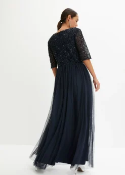 Outlet Vestido de noche de tul delicado con bordado de lentejuelas Mujer Vestidos|Tallas Pequeñas