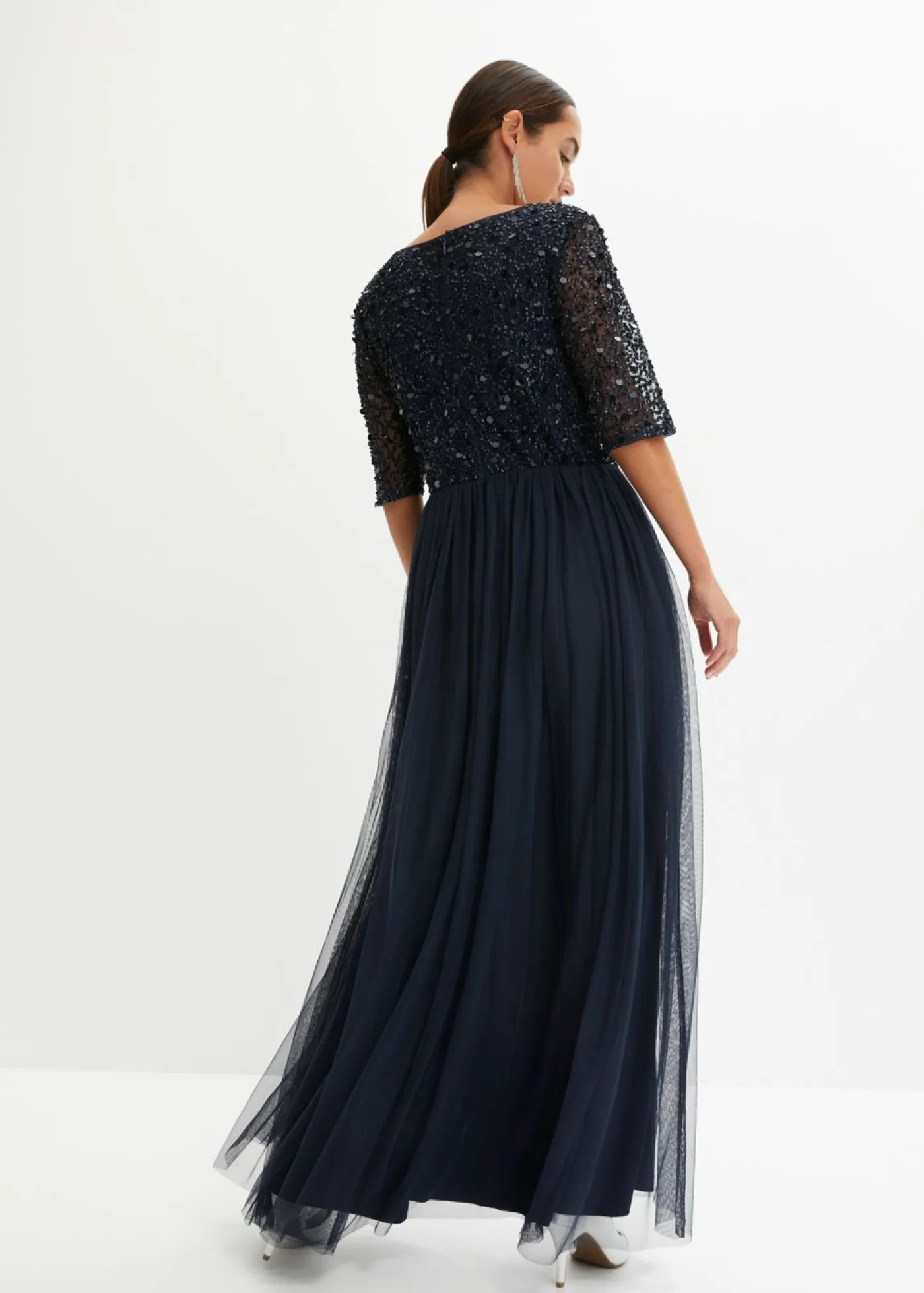 Outlet Vestido de noche de tul delicado con bordado de lentejuelas Mujer Vestidos|Tallas Pequeñas