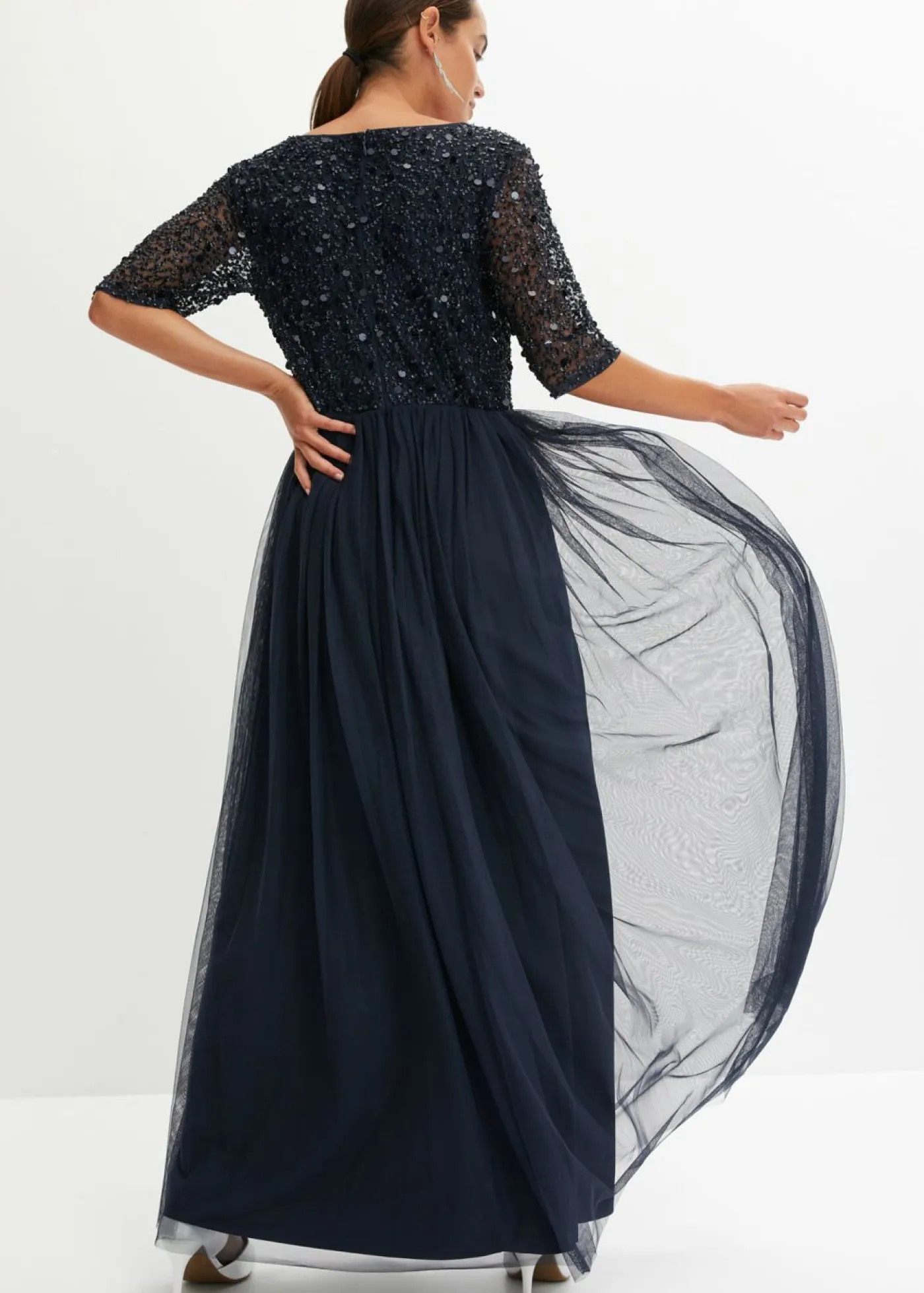Outlet Vestido de noche de tul delicado con bordado de lentejuelas Mujer Vestidos|Tallas Pequeñas