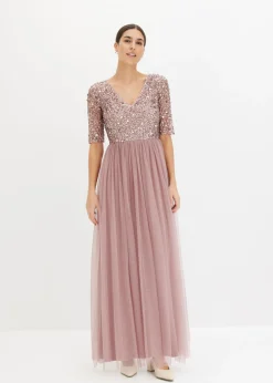 Outlet Vestido de noche de tul delicado con bordado de lentejuelas Mujer Vestidos|Tallas Pequeñas