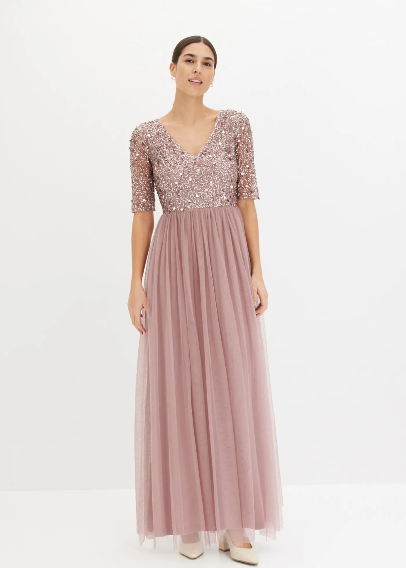 Outlet Vestido de noche de tul delicado con bordado de lentejuelas Mujer Vestidos|Tallas Pequeñas