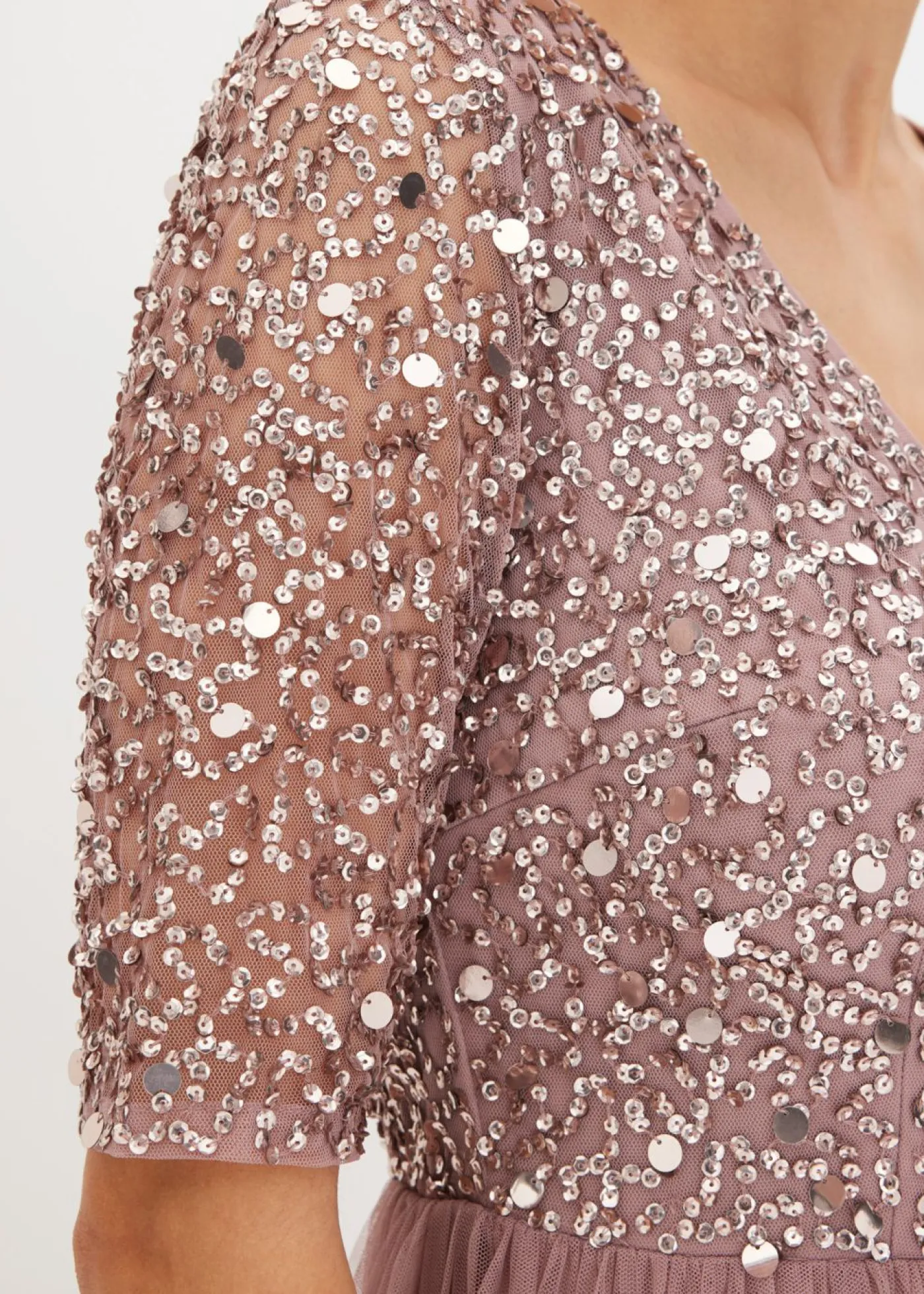 Outlet Vestido de noche de tul delicado con bordado de lentejuelas Mujer Vestidos|Tallas Pequeñas
