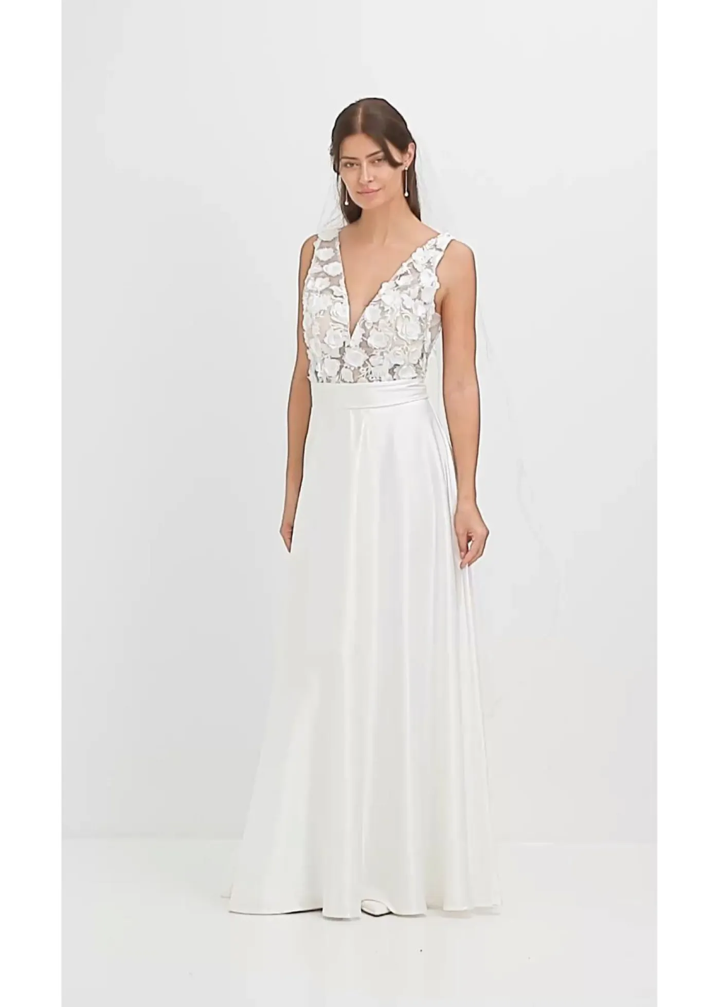 Discount Vestido de novia de satén brillante con aplicaciones de flores Mujer Vestidos