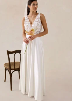 Discount Vestido de novia de satén brillante con aplicaciones de flores Mujer Vestidos
