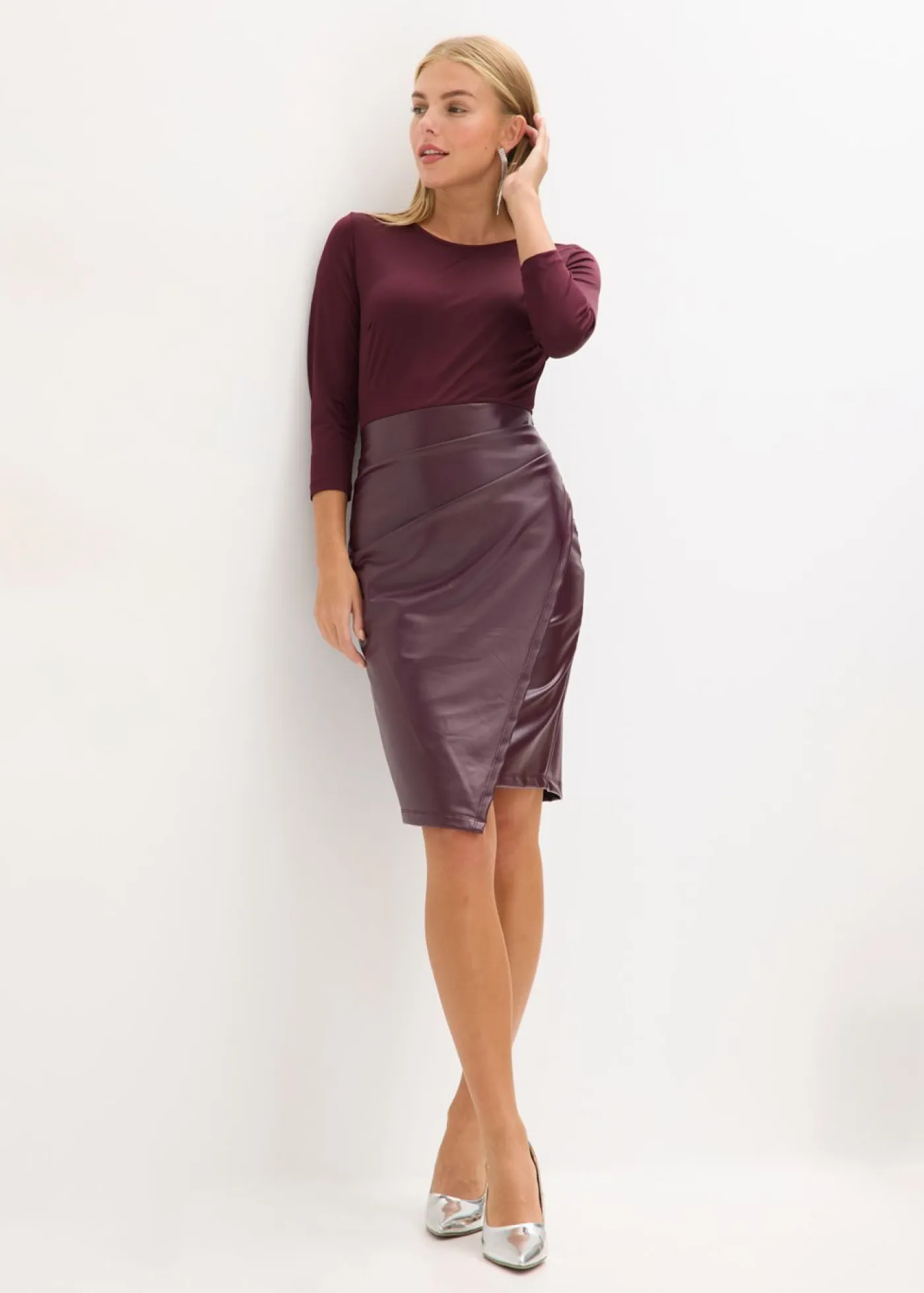 Discount Vestido de piel sintética con parte superior de punto Mujer Vestidos