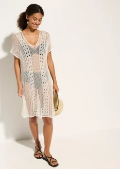 New Vestido de playa con aspecto de ganchillo de viscosa fluida Mujer Ropa De Playa|Vestidos
