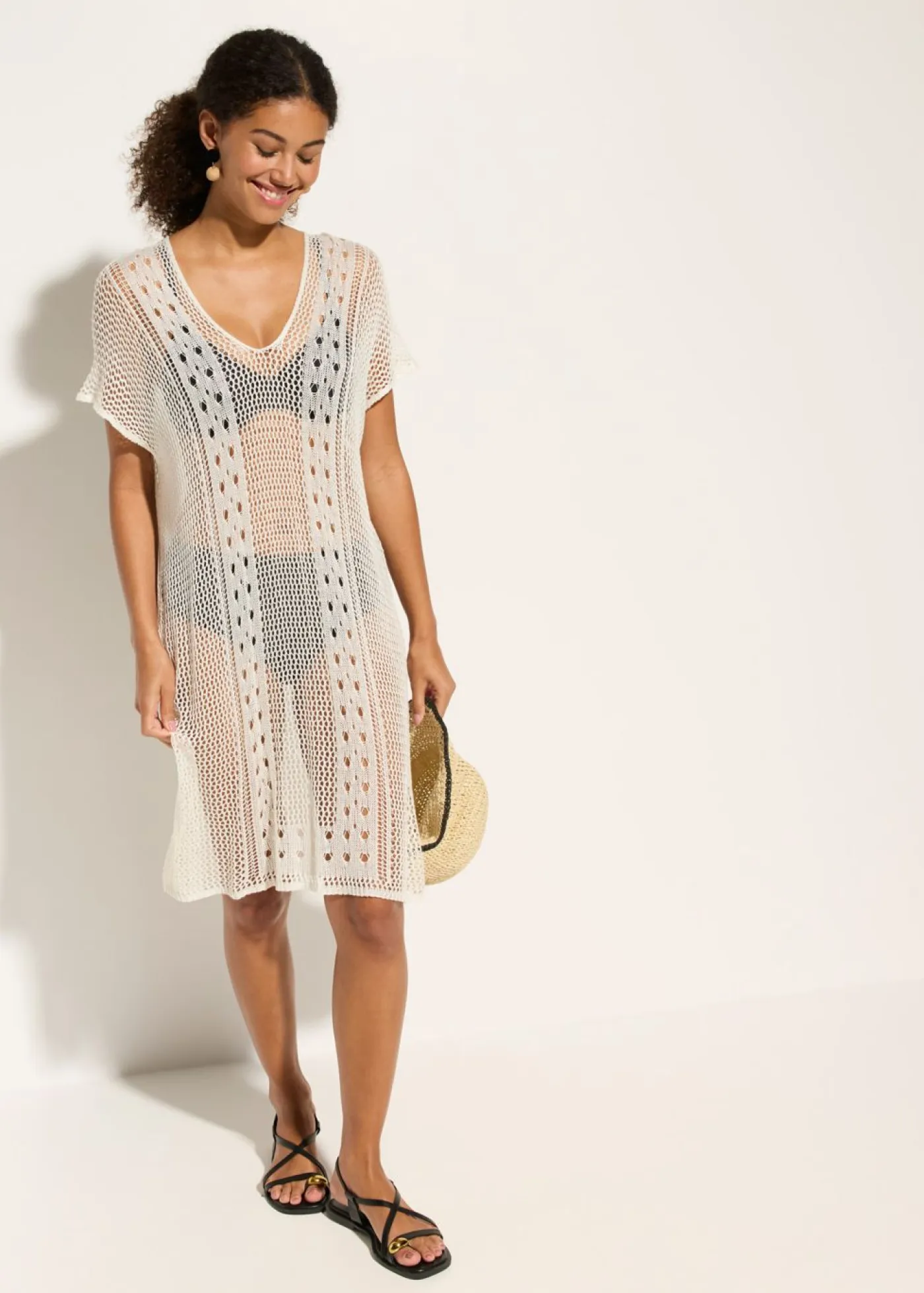 New Vestido de playa con aspecto de ganchillo de viscosa fluida Mujer Ropa De Playa|Vestidos