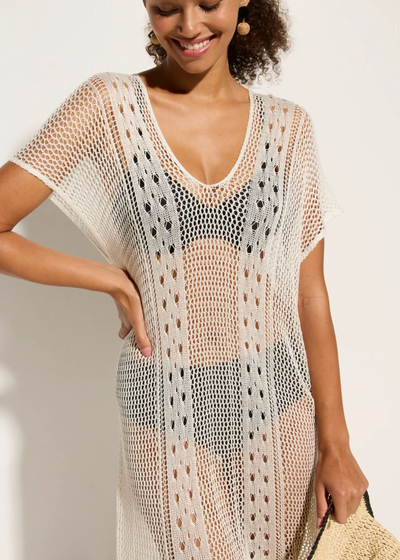 New Vestido de playa con aspecto de ganchillo de viscosa fluida Mujer Ropa De Playa|Vestidos