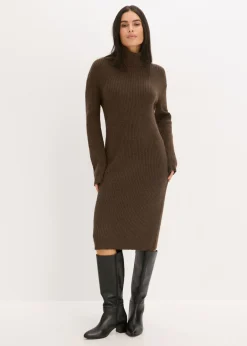 New Vestido de punto acanalado con cuello vuelto Mujer Vestidos|Ropa De Punto