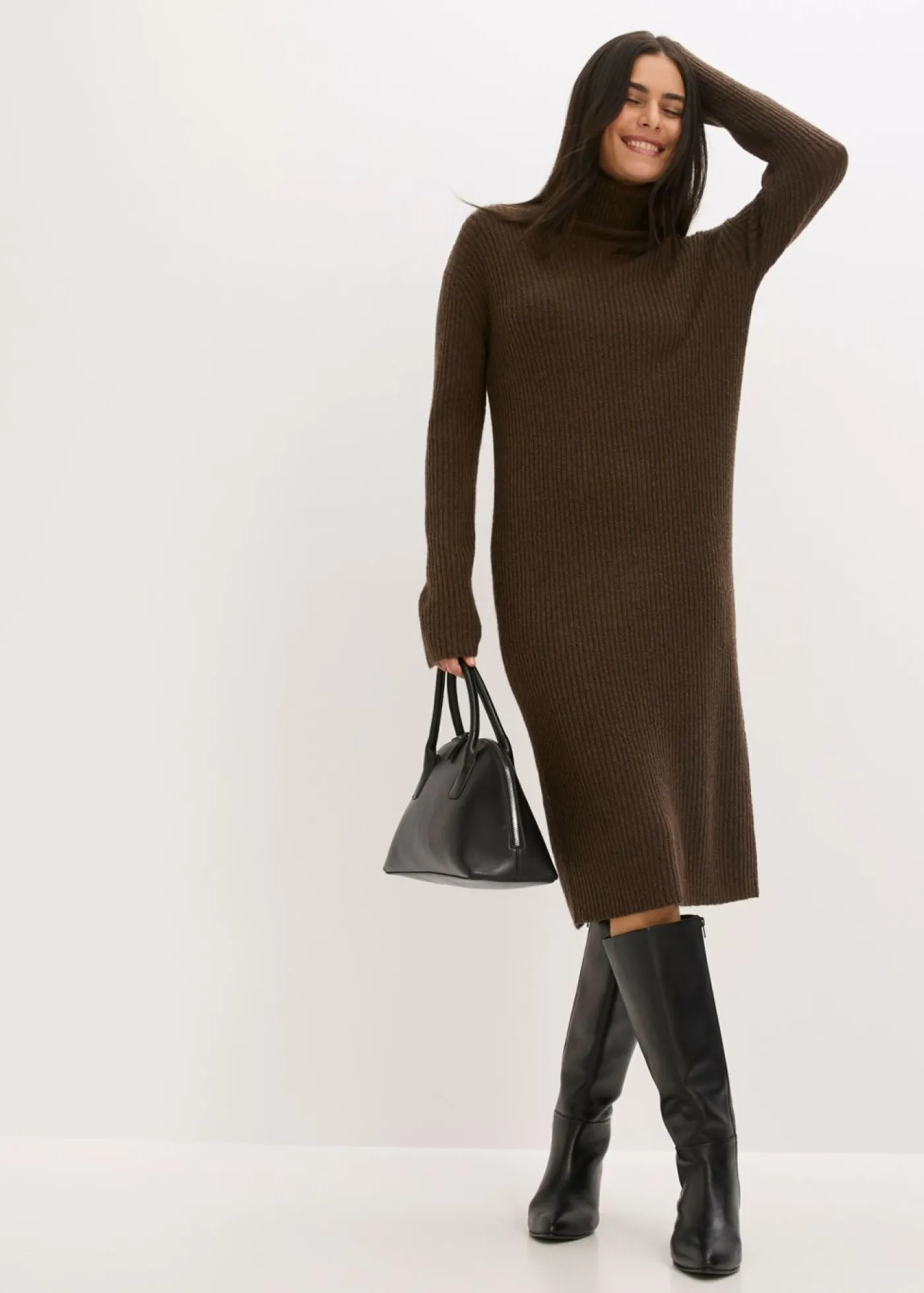 New Vestido de punto acanalado con cuello vuelto Mujer Vestidos|Ropa De Punto