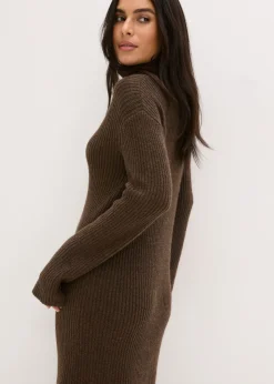 New Vestido de punto acanalado con cuello vuelto Mujer Vestidos|Ropa De Punto