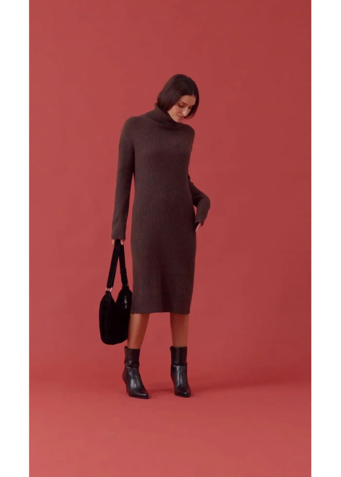 New Vestido de punto acanalado con cuello vuelto Mujer Vestidos|Ropa De Punto