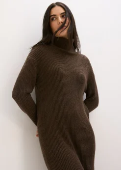 New Vestido de punto acanalado con cuello vuelto Mujer Vestidos|Ropa De Punto