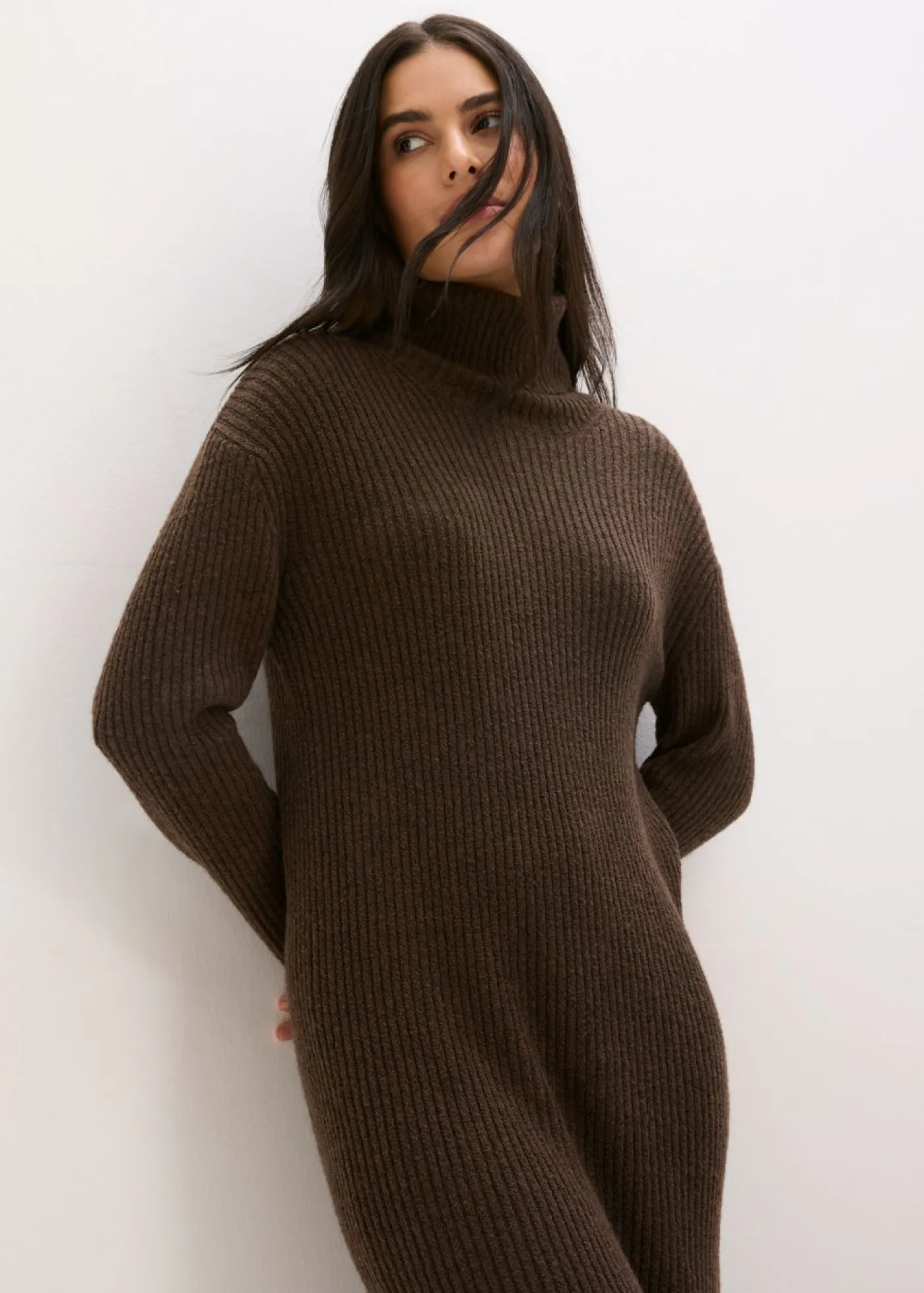 New Vestido de punto acanalado con cuello vuelto Mujer Vestidos|Ropa De Punto