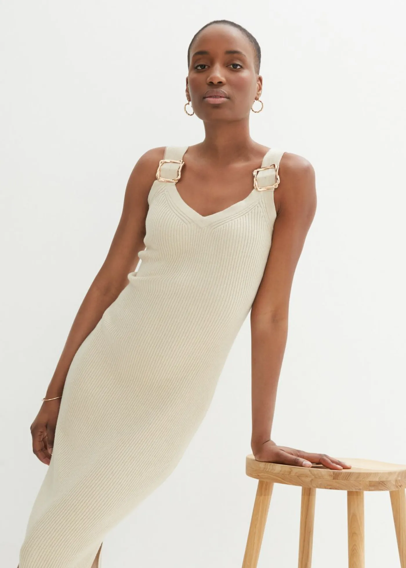 Outlet Vestido de punto con seda Mujer Premium|Vestidos