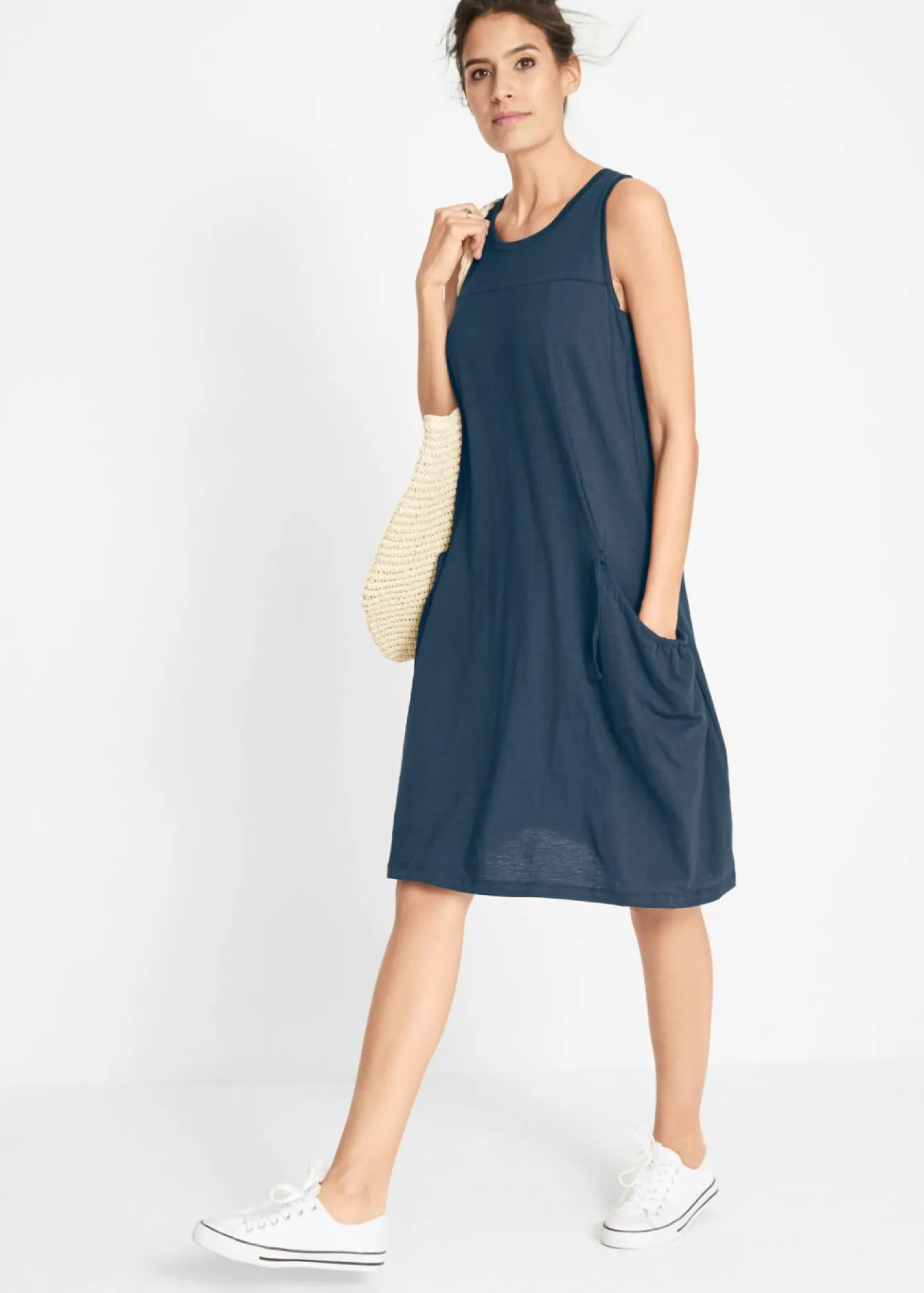 Online Vestido de punto de algodón con bolsillos Mujer Vestidos