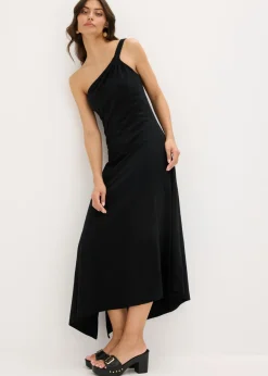 Best Vestido de punto de algodón con dobladillo asimétrico y detalle de nudo en el hombro Mujer Vestidos