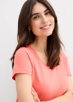 Outlet Vestido de punto de algodón orgánico elástico Mujer Básicos|Vestidos