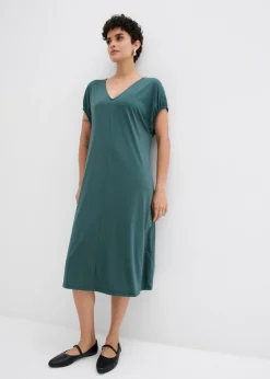 Discount Vestido de punto de mezcla de viscosa con escote en V Mujer Esenciales|Vestidos