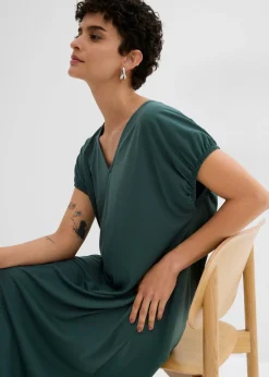Discount Vestido de punto de mezcla de viscosa con escote en V Mujer Esenciales|Vestidos