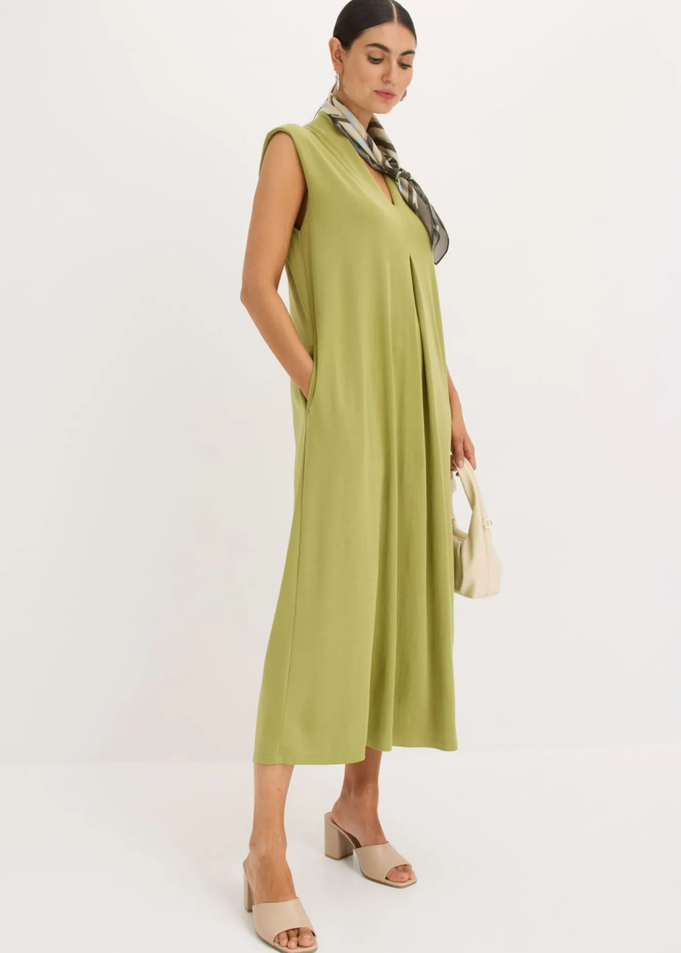 Vestido de punto de piqué de viscosa con hombreras Mujer Vestidos