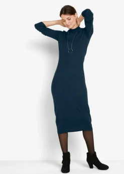 Hot Vestido de punto fino con cuello alto Mujer Básicos|Vestidos