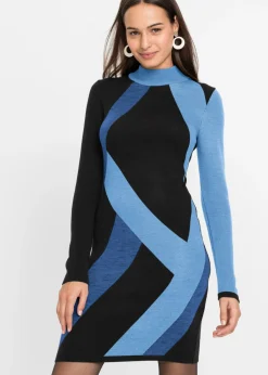 Online Vestido de punto jacquard con rayas modernas Mujer Vestidos|Ropa De Punto