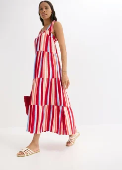Best Vestido de tirantes de viscosa estructurada de rayas Mujer Vestidos