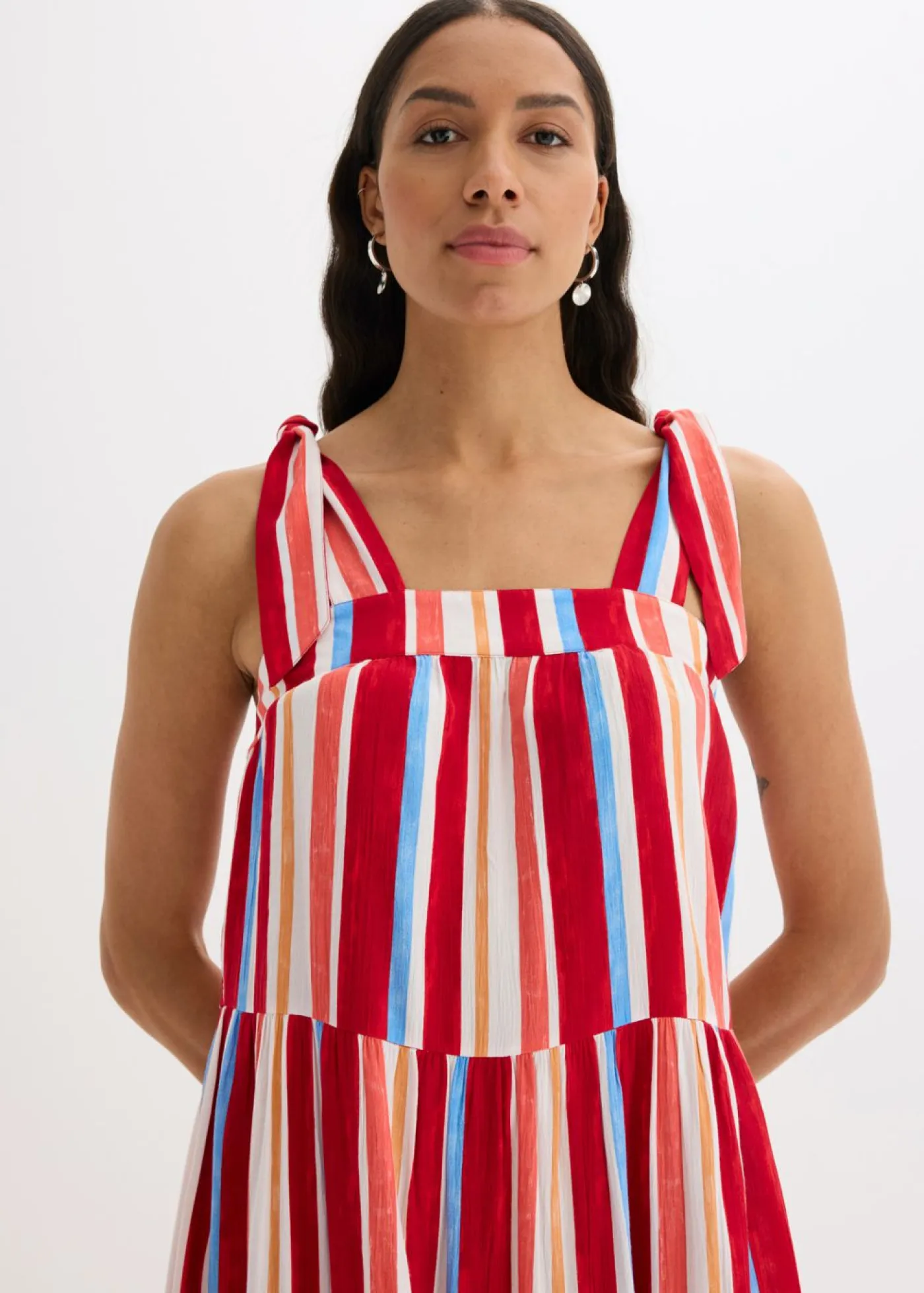 Best Vestido de tirantes de viscosa estructurada de rayas Mujer Vestidos
