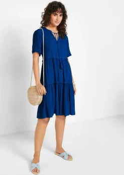 Best Vestido de viscosa arrugada hasta la rodilla con detalle en el escote Mujer Vestidos