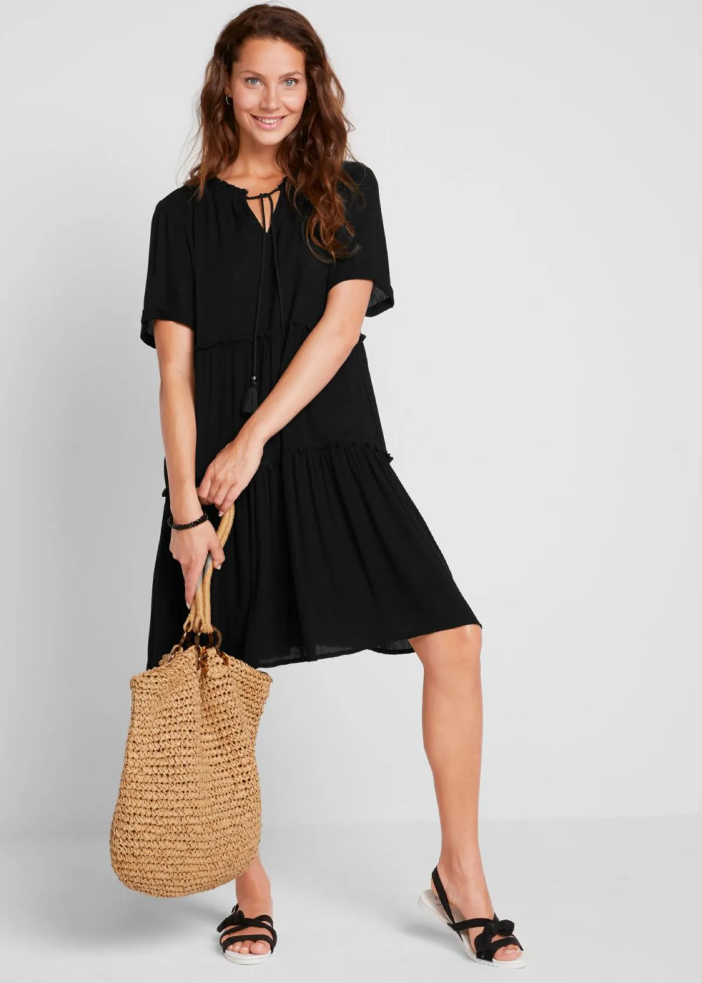 Best Vestido de viscosa arrugada hasta la rodilla con detalle en el escote Mujer Vestidos